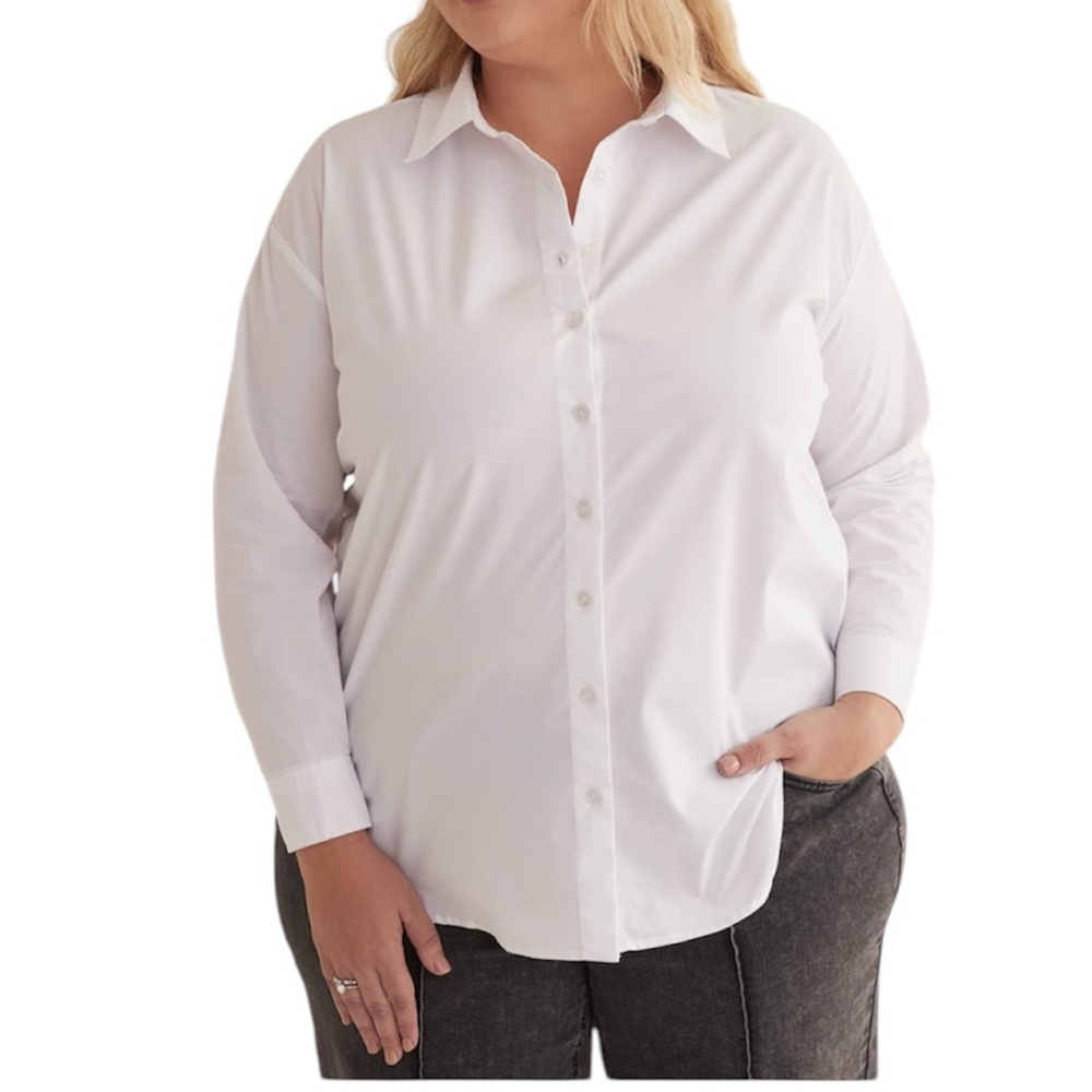 PENNINGTONS White Poplin Tunic Top Button Down Blouse Shirt High Low Plus Sz 1X